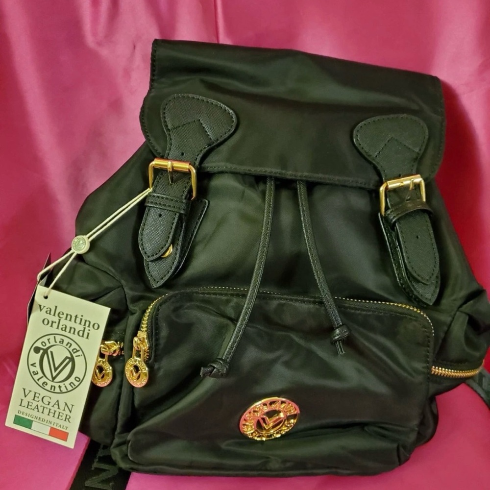 Valentino Orlandi Black Vegan Leather Backpack